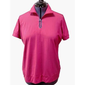 Nike Golf Tour Performance Hot Pink Blue 1/4 Zip Polo Shirt Top Womens Sz XL Vtg